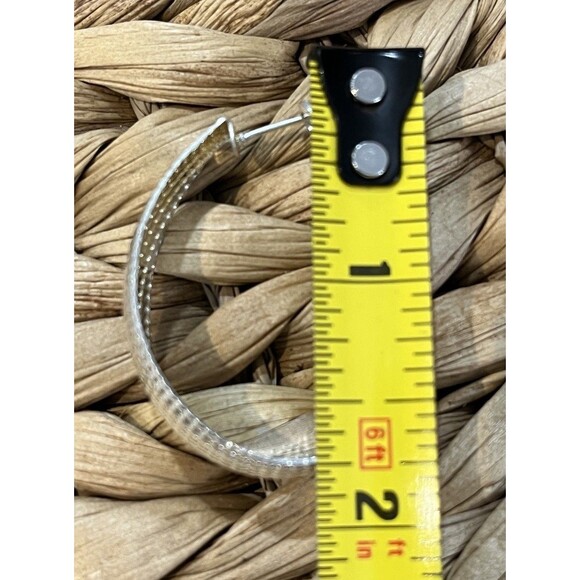 Extra Large Textured Silver Tone VTG Y2K Hoop Earrings For Pierced Ears - Picture 5 of 7